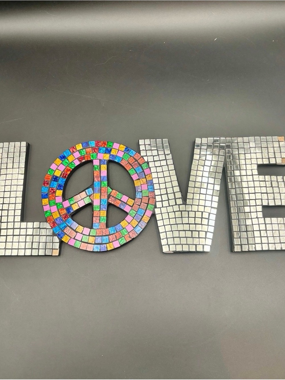 Vintage Love & Peace Mosaic Mirror Ball Wall Sign Used